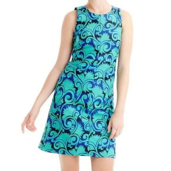 J Crew Blue Green Sleeveless Vineyard Jacquard A-Line Dress P4525 - Picture 1 of 9